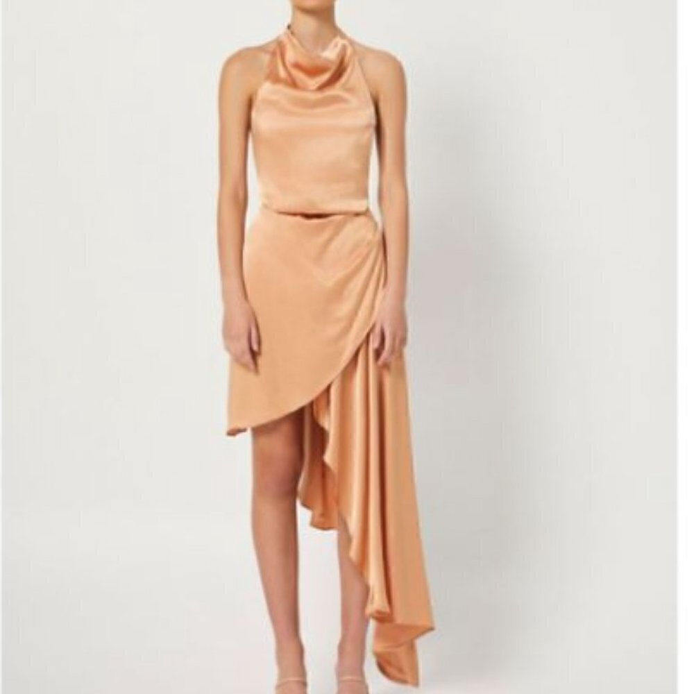 Elliatt E8062201 Lambent Asymmetric Halter Dress Sz M Camel Beige